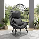 Crestlive Products Patio Wicker Egg Chair with Cushion and Pillow, PE Rattan Hanging Basket Lounge Chair with Legs, Teardrop Cuddle for Indoor Outdoor Bedroom Garden Deck Balcony (Dark Gray)