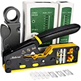 Rokrou RJ45 Crimp Tool Pass Through Ethernet Crimper CAT6 Cat5e Cat5 Connector Crimping Tool Kit For RJ11/12 6P 8P Modular Standard With 20PCS Crystal Head And Network Cable Tester Set Yellow