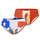 Men's Sexy USA Flag Eagle+Hot Dog Print Boxer Briefs Soft Underwear Pack of 2 M