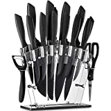 KDIK Knife Set, 16 PCS High Carbon Stainless Steel Kitchen Knife Set, BO Oxidation, No Rust, Sharp Cutlery Black Knife Set with Acrylic Stand and Serrated Steak Knives,AB112