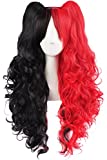 MapofBeauty Multi color Lolita Long Curly Clip on Ponytails Cosplay Wig (Black/Red)