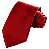 TIE G Solid Color Satin Mens Ties Woven Silky Touch 3.35" Neck Tie in Gift Box (Red)