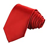 KissTies Mens Scarlet Red Solid Satin Tie Necktie Wedding Ties + Gift Box