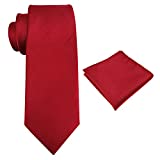 Mens Tie Set Solid Color 3.15" (8CM) Formal Red Tie and Pocket Square Set For Men