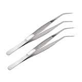 VictorsHome 8 Inch Stainless Steel Tweezers with Curved Serrated Tip Multipurpose Forceps for Craft Repairing 2 Pack