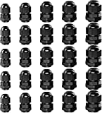 GiBot Cable Glands - 25 Pack Plastic Waterproof 3.5-13mm Cable Glands Joints Wire Protectors, PG 7/9/11/13.5/16, Black