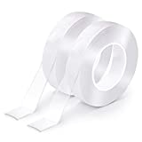 EZlifego Double Sided Tape Heavy Duty(Pack of 2, Total 33FT), Multipurpose Mounting Tape Removable Adhesive Strips Transparent Wall Tape, Reusable Strong Sticky Tape Poster Carpet Tape for Home,Office