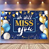 We Will Miss You Decorations Banner Backdrop, Going Away Party Decorations, Blue Gold Backdrop for Retirement Party Decoration, Office Farewell, Goodbye Party Decorations Fabric 6.1ft x 3.6ft PHXEY