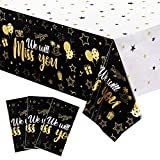 3 Pieces We Will Miss You Tablecloth Going Away Party Decorations Retirement Themed Table Cover Stars Disposable Plastic Table Cloth for Farewell Anniversary Party Supplies (Black and Gold)