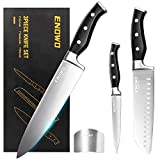 enowo Chef Knife Ultra Sharp Kitchen Knife Set 3 PCS,Premium German Stainless Steel Knife with Finger Guard Clad Dimple,Ergonomic Handle and Gift Box