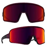 MAXJULI Polarized Sunglasses for Men Women, Windproof Outdoor Sports Cycling Running Golf UV400 Protection Sun Glasses (Rubberized Purple With Black Splatter/Red Lens)