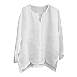 Tops for Men Cotton and Linen Brief Breathable Comfy Solid Color Long Sleeve Loose Casual T Shirt Blouse White