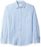 Amazon Essentials Men's Regular-Fit Long-Sleeve Gingham Linen Shirt, Blue, Large