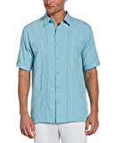 Cubavera Men's Chambray Pintuck Geometric Short Sleeve Panel Shirt, Delphinium Blue, Large