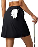 SANTINY Golf Skorts Skirts for Women 5 Pockets 18" Knee Length Skort UPF50+ Women's Athletic Hiking Tennis Skirt for Casual(Black_S)