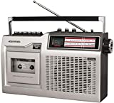 Crosley CT200B-SI Retro Portable Cassette Player with Bluetooth, AM/FM Radio, and Built-in Microphone, Silver