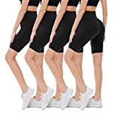 CAMPSNAIL 4 Pack Biker Shorts for Women  8" High Waist Workout Biker Yoga Running Compression Exercise Shorts (1#Black, 4 Packs, Small-Medium)