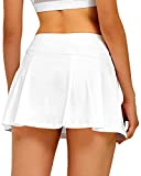 Stelle Women's Tennis Skirt Pleated Golf Skorts High Waisted with Pockets Inner Shorts Athletic for Workout Sports(White-Nylon,S)