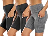 WANAYOU 3 Pack Biker Shorts for Women 8" High Waist Yoga Shorts Tummy Control Fitness Athletic Running Shorts Non See-Through Workout Shorts with Deep Pockets