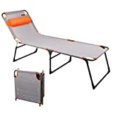 PORTAL Adjustable Folding Reclining Lounger Beach Bed, Grey cot, Set Up Size: 76" (L) X 25" (W) X 15.75" (H)