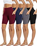 Zonoss 4 Pack Biker Shorts with Pockets for Women High Waist,Womens Athletic Workout Shorts for Summer,Black,Dark Gray,Navy,Burgundy,L