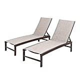 Crestlive Products Aluminum Adjustable Chaise Lounge Chair Outdoor Five-Position Recliner, Curved Design, All Weather for Patio, Beach, Yard, Pool (2PCS Beige)