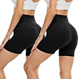 CAMPSNAIL 2 Pack Biker Shorts for Women(Reg & Plus Size) 5" High Waist Spandex Soft Stretch for Summer Athletic Yoga Workout