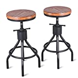 Industrial Bar Stool-Set of 2-Swivel Counter Coffee Chair-Extra Pub Height Adjustable 22-33 inch