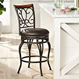 Trevi Bronze Metal Swivel Bar Stool Brown 26 1/2" High Traditional Faux Leather Upholstered Round Cushion with Backrest Footrest for Kitchen Counter Height Island Home Shed - Kensington Hill