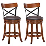 COSTWAY Bar Stool Set of 2, 360-Degree Swivel Solid Wood Stools with Soft Cushion & Backrest, 25Height Kitchen Counter Bar Stools for Kitchen Island, Pub, and Restaurant (2, 25 inch)