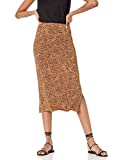 Amazon Essentials Women's Pull-On Knit Midi Skirt, Dark Camel/Black, Animal, Large