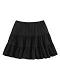 SheIn Women's Summer Elastic Hight Waisted Ruffle Mini Skirt Swing A Line Skater Skirts Plain Black Medium