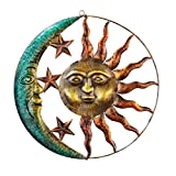 Collections Etc Artistic Sun and Moon Metal Wall Art for Indoors or Outdoors with Rustic Finish, Brown