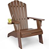 Cecarol Oversized Adirondack Chair, Poly Lumber Patio Fire Pit Chair with 2 Cup Holders, 385lb Weight Capacity, Weather Resistant and Durable Outdoor Chairs for Yard, Poolside, Lawn, Garden- Brown