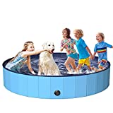 BOIROS Foldable Dog Pool, 63 Inch Portable Dog Swimming Pool Hard Plastic Kiddie Pool Durable PVC Pet Bathing Tub Collapsible Wading Pool for Large Dogs, Cats, Kids, XXL