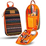 11 Piece Camp Kitchen Cooking Utensil Set Travel Organizer Grill Accessories Portable Compact Gear for Backpacking BBQ Camping Hiking Travel Cookware Kit Water Resistant Case (Orange)