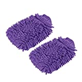 2 Pack. Premium car wash Microfiber Chenille mitt. Super auto Absorbent. Ultrafine Sponge Fiber Glove. Professional Cleaning at Home, Kitchen, Hand car Washing Care. Soap Chemical Resistant. (Purple)