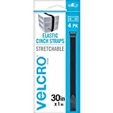 VELCRO Brand 30 Inch Elastic Straps 4 Pack | Stretchable and Adjustable for Snug Fit | Fasten Outdoor Umbrellas, Wood, Tarps, Blankets, Poles, More | Cinch with Buckle, Black 30x1