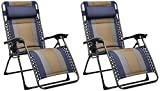 Amazon Basics Outdoor Padded Adjustable Zero Gravity Folding Reclining Lounge Chair with Pillow - Pack of 2, Blue