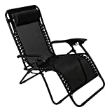 Pacific Pass Folding Zero Gravity Reclining Chair w/ Built-In Headrest - Durable Construction - Black