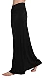 Urban CoCo Women's Stylish Spandex Comfy Fold-Over Flare Long Maxi Skirt(XL, Black)