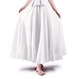 Women's Full Circle Elastic Waist Band Cotton Long Maxi Skirt Dress White 85CM Length