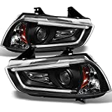 AKKON - For 2011-2014 Dodge Charger Black Bezel LED Daytime Running Lights Tube/Strip [Halogen Type] Projector Headlights LH+RH