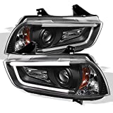 ACANII - For [Halogen Model] 2011-2014 Dodge Charger LED DRL Tube Black Housing Projector Headlights Headlamps Assembly