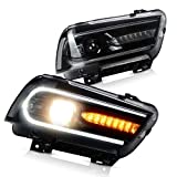 VLAND Projector LED Headlights for [Dodge Charger 2011-2014] with Dual Beam Lens, Sequential Turn Signals DRL Bars YAA-CHR-0288-H(Don't fit 2012 dodge charger SE), (Driver & Passenger Sides)