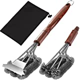 grilljoy 4PC Heavy Duty Grill Brush and Scraper with Carrying Bag - Exclusive Grill Cleaning Kit with Extra BBQ Wire Brush Head - Perfect BBQ Brush for Gas Grill Cleaning