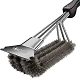 Kona Grill Brush and Scraper - 360 Straight Edge - Compatible with Weber and Pellet Grill Brands - BBQ Cleaner Fits All Grills, Stainless Steel, Cast Iron, Porcelain - Flex Grip Handle