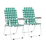 VINGLI Patio Lawn Chairs Folding Set of 2, Webbed Folding Chair Outdoor Beach Chair Portable Camping Chair for Yard, Garden(Green)