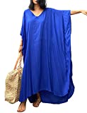 Bsubseach Women Blue Beach Kaftan Dresses Half Sleeve Plus Size Bathing Suit Cover Ups Caftan Dress