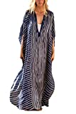 RanRui Caftan Dresses for Women V Neck Striped Chiffon Caftans Plus Size Long Kaftan Sheer Bathing Suit Cover up Summer Maxi Dress (334)